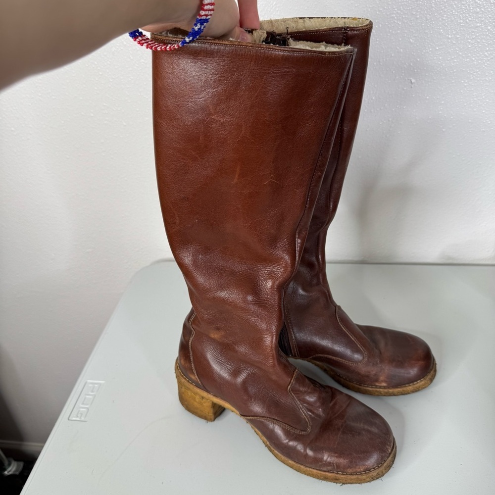 Vintage Y2K Brown Leather Shearling Lined Lug Sole‎ Boots Size 7.5 - Picture 2 of 6